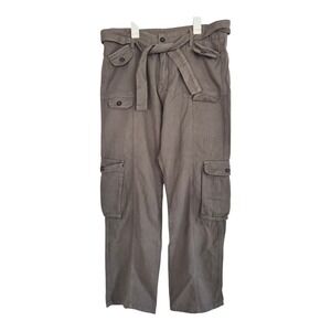 NWT Boutique Gray Cargo Pants Women's Large Paperbag Tie Waist Utility Pockets‎